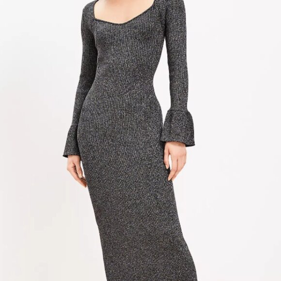 Ann Taylor LOFT Brand Ribbed Trumpet Sleeve Midi Sweater Dress, S Petitte, NWT - Picture 1 of 2